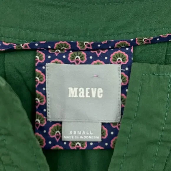 Maeve Anthropologie Green Flutter Sleeve Cotton Shift Dress Pockets Womens Sz XS - Picture 6 of 12